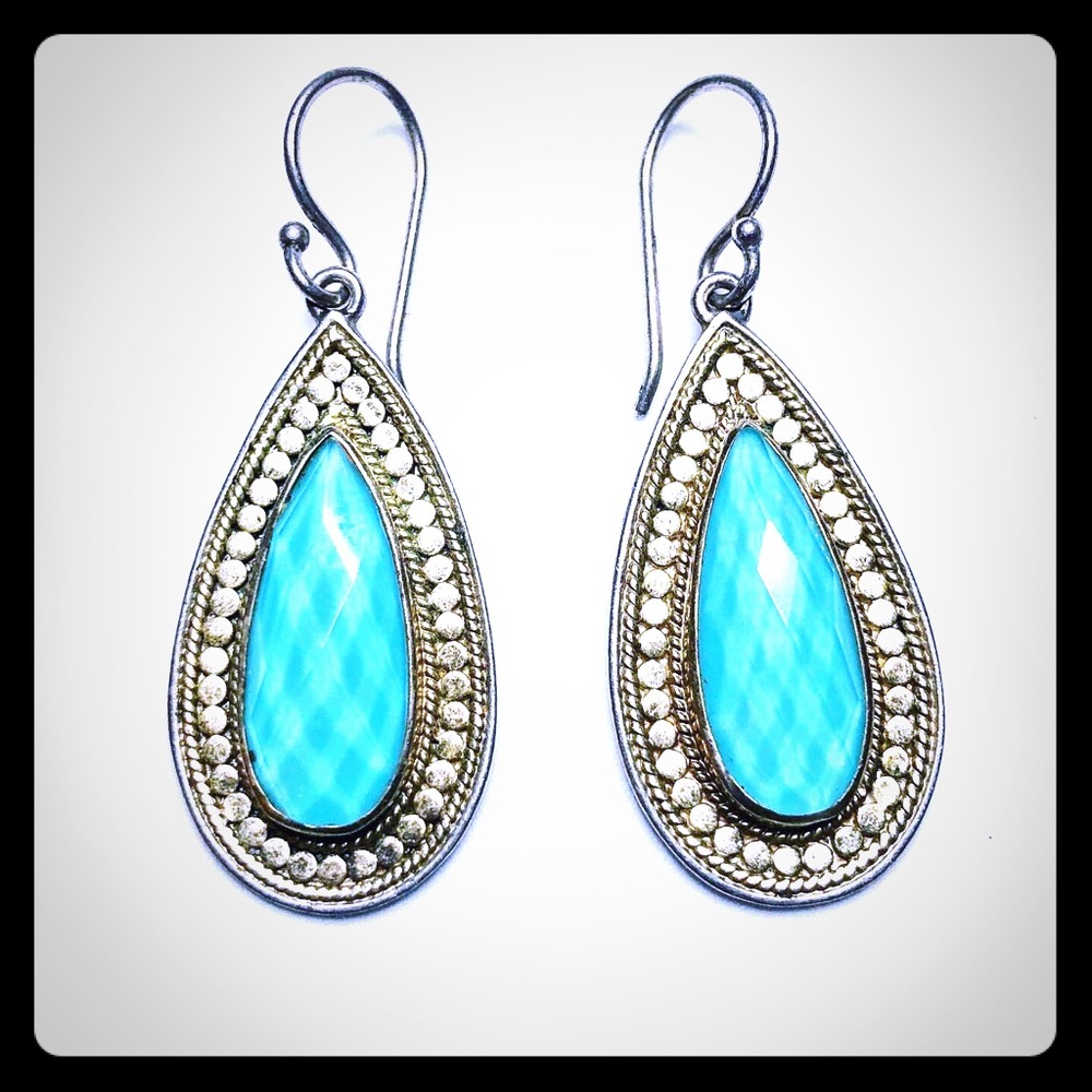 Anna Beck Wired rimmed turquoise drop earrings.